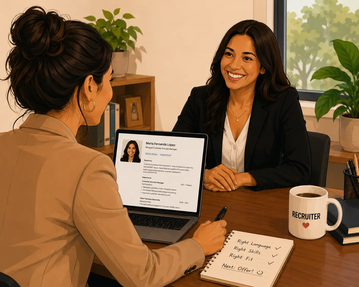 Bilingual job interview illustration