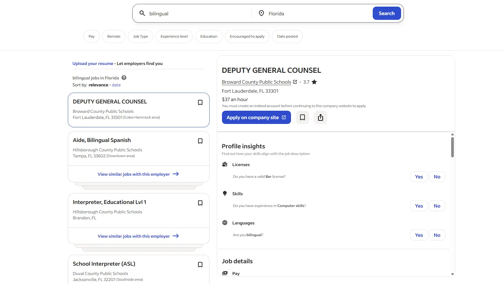 Indeed employer page preview