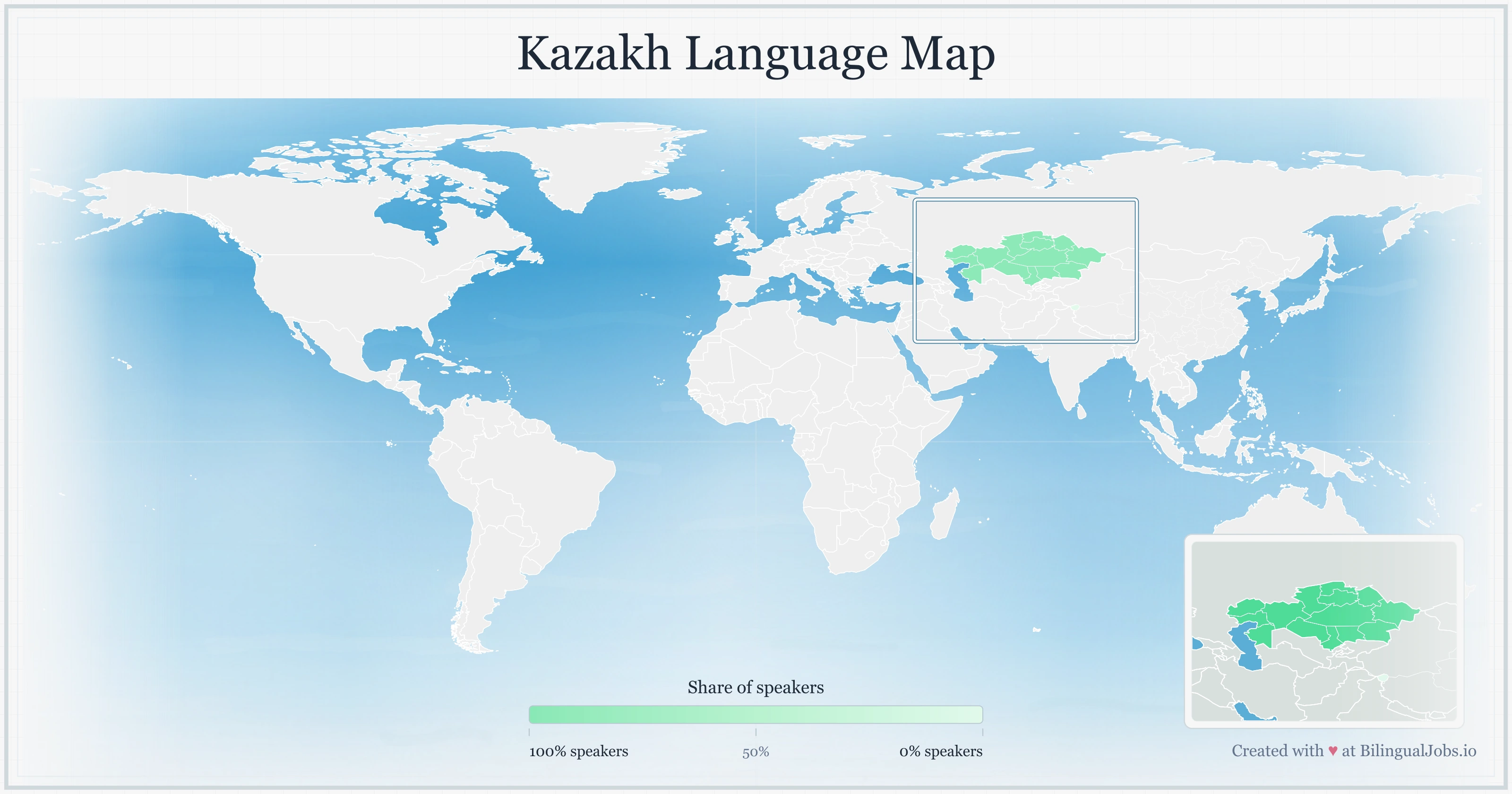 Kazakh language map